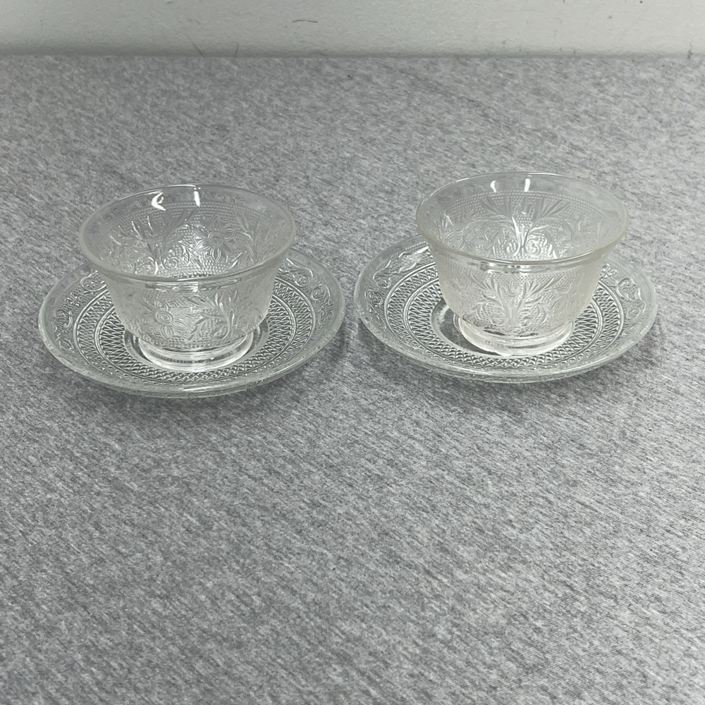 Set Of 2 Anchor Hocking Sandwich Clear Custard Cup and Liner  Replacement